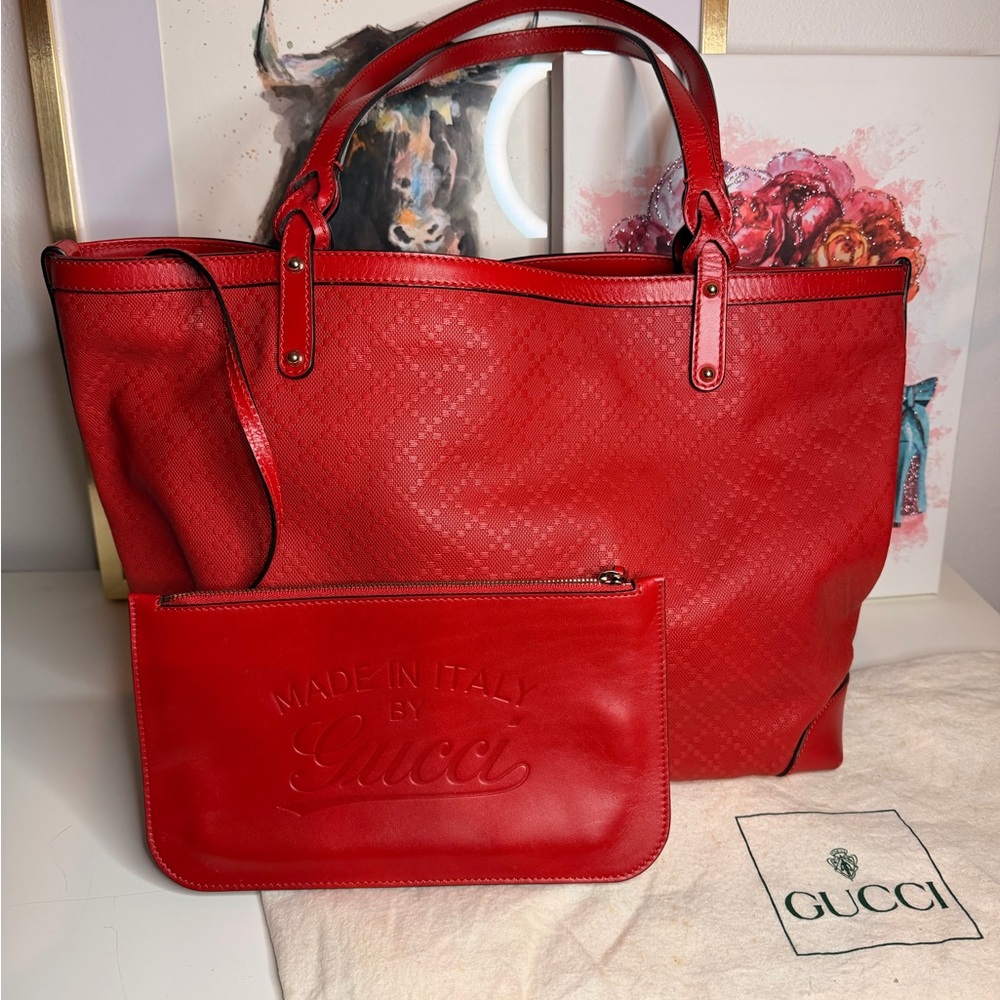 Gucci Diamente Red Leather Tote Bag